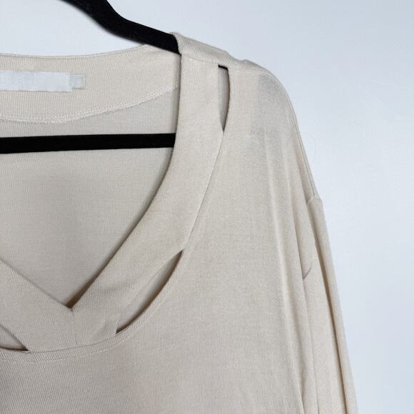 Kain Womens Small S Cream Cut Out Long Sleeve VNeck Knit Modal Stretch Long Top - Picture 5 of 8